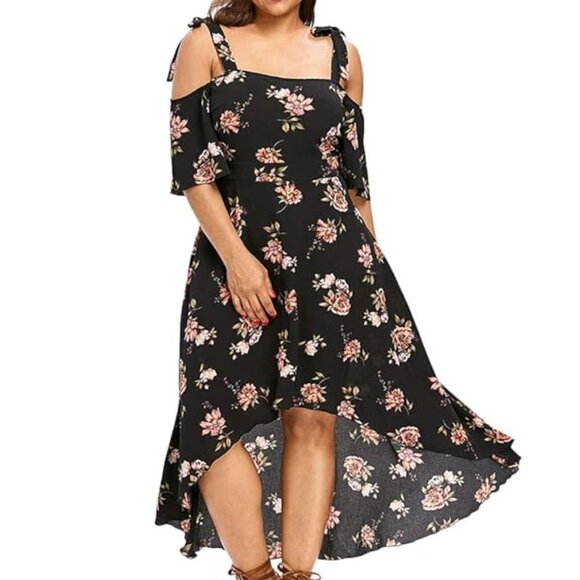 Nextmia High Low Floral Cold Shoulder Maxi Dress Plus Size 22 Work Summer Casual - Picture 1 of 6